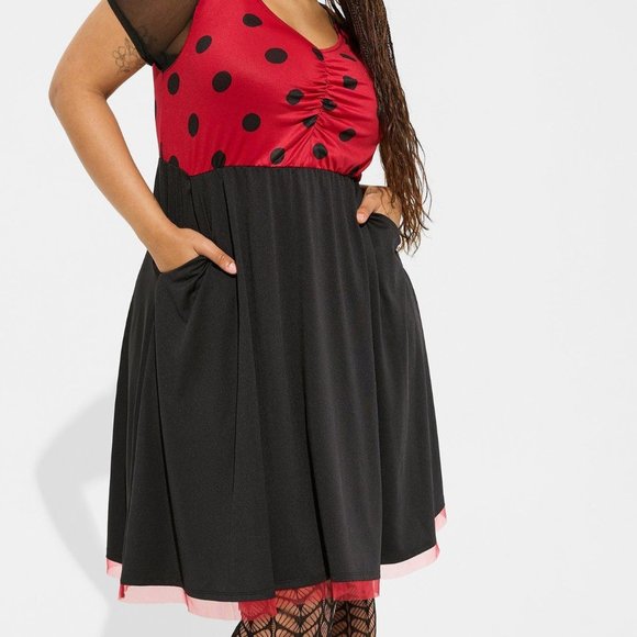 ❤️NWT VINTAGE TORRID LADYBUG COSTUME COSPLAY MINI DRESS POCKETS MESH & TULLE - Picture 3 of 12